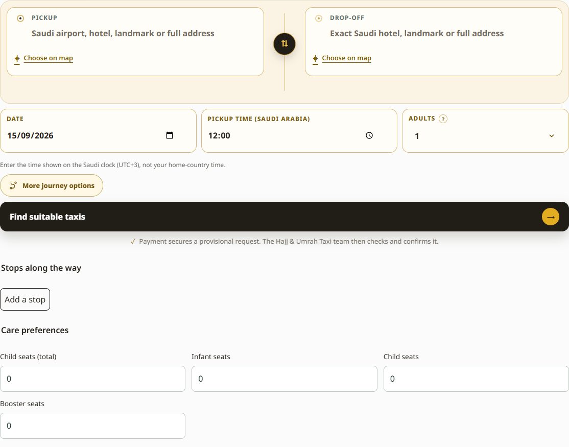 Hajj and Umrah Taxi pilgrim transfer search