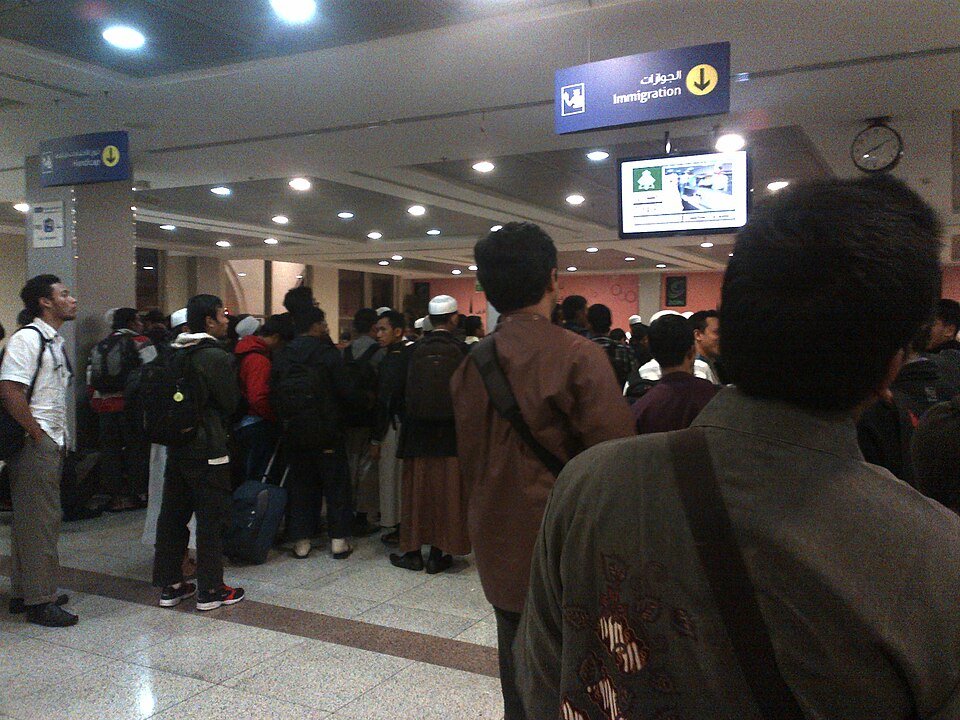 Immigration check at Prince Mohammad Bin Abdulaziz International Airport, Madinah