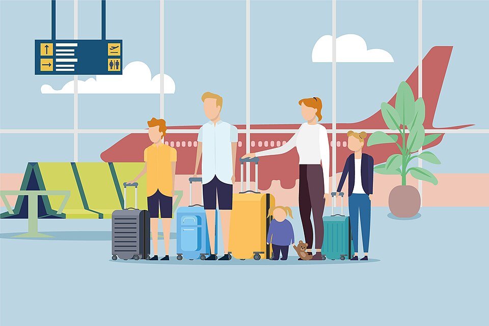 Family travelling together, relevant to choosing transport for young children on Umrah