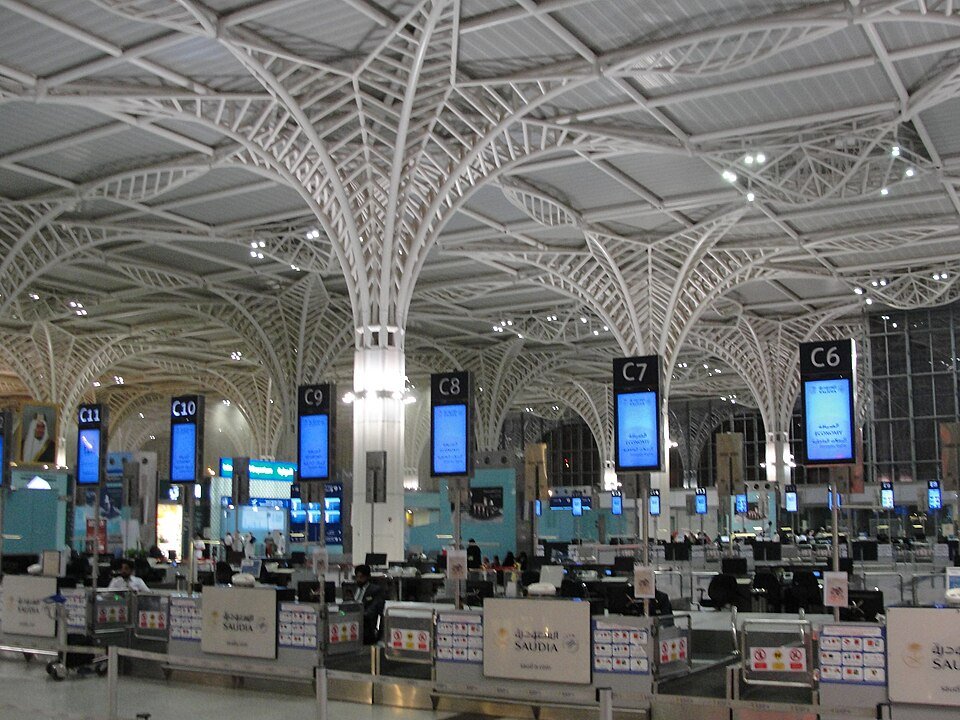 Interior check-in hall at Prince Mohammad Bin Abdulaziz Airport, Madinah