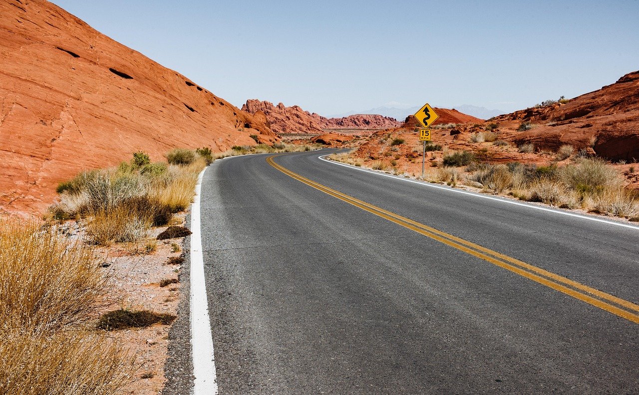Desert highway representing an intercity transport route between cities