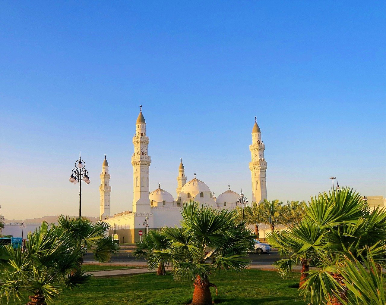 Quba Mosque exterior in Madinah, a key Ziyarah site